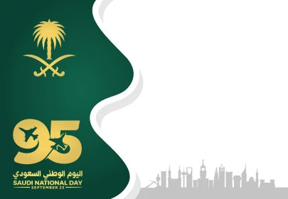 95th anniversary of the Kingdom of Saudi Arabia, design templates to celebrate national occasions and holidays, raising flags in pride of belonging to the homeland, Saudi National Day phrase in English and Arabic, Saudi Flag Day March 11, National Day September 23, white background, Illustrator vector