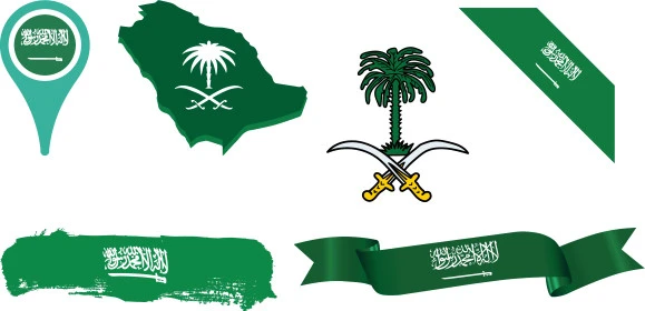 Celebrating national occasions and holidays, Flag Day March 11, Saudi National Day September 23, Banner "There is no god but God, Muhammad is the Messenger of God", Arabic phrases and texts, Illustrator vector, white background