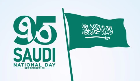Saudi National Day September 23, Flag Day March 11, the banner of unification and the national emblem, commemorating the 95th anniversary of Saudi Arabia, phrases and texts in Arabic, celebrating national occasions and holidays, Illustrator vector