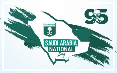 National occasions and holidays, celebrating Saudi National Day on September 23, Flag Day on March 11, the banner of unification and the national emblem, commemorating the 95th anniversary of Saudi Arabia, phrases and texts in Arabic, Illustrator vector
