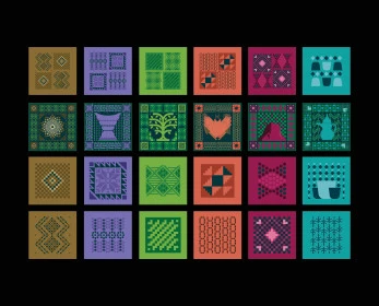 Saudi folk heritage of Sadu weaving, traditional handicraft heritage art in the Kingdom of Saudi Arabia, artistic designs of colorful Arabic decoration, black background, vector Illustrator