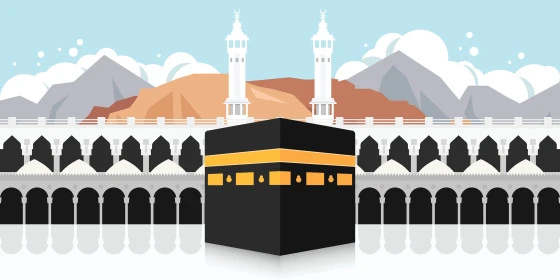 قبلة الاسلام والمسلمين، رسم توضيحي لبيت الله الحرام في الحرم المكي الشريف في المملكة العربية السعودية، أماكن ومعالم إسلامية مقدسة، الكعبة المشرفة في مكة المكرمة، أداء مناسك الحج والعمرة، فيكتور اليستريتور