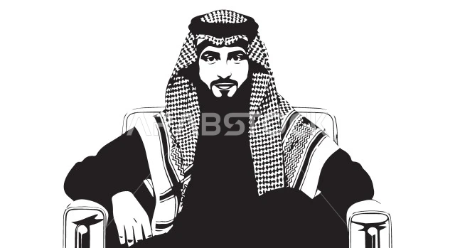 الاهتمام بالأناقة والمظهر الخارجي، رجل عربي خليجي سعودي يرتدي الشماغ والثوب التقليدي ينظر الى الكاميرا بإيماءات الثقة بالنفس والرجولة، خلفية بيضاء، فيكتور اليستريتور
