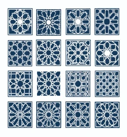 تصميم ديكور ديني، قالب تصميم أرابيسك إسلامي مزخرف، زخارف اسلاميه بأشكال متنوعه، الفن الهندسي العصري الحديث، خلفية بيضاء، فيكتور اليستريتور