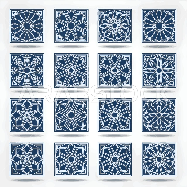 Religious decor design, Islamic arabesque design template, Islamic ornaments in various shapes, modern geometric art, white background, vector illustrator