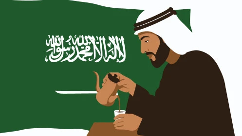 يوم العلم 11مارس، الاحتفال بذكرى اليوم الوطني السعودي، مفهوم الرجولة والثقة بالنفس, رجل عربي خليجي سعودي يرتدي الثوب التقليدي والشماغ يقوم بصب القهوة، الأناقة والاهتمام بالمظهر الخارجي، خلفية بيضاء ، فيكتور اليستريتور يوم العلم 11مارس، الاحتفال بذكرى اليوم الوطني السعودي، مفهوم الرجولة والثقة بالنفس, رجل عربي خليجي سعودي يرتدي الثوب التقليدي والشماغ يقوم بصب القهوة، الأناقة والاهتمام بالمظهر الخارجي، خلفية بيضاء ، فيكتور اليستريتور