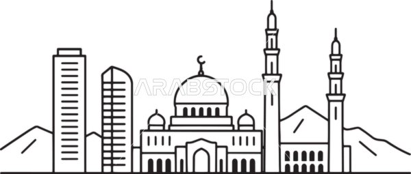 A famous Islamic religious landmark in the United Arab Emirates, Sheikh Zayed bin Sultan Mosque in Abu Dhabi, the distinctive design of the domes and minarets, the architectural art of building mosques in the Arab-Islamic style, vector illustrator