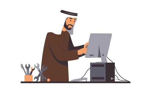 The concept of masculinity and self-confidence, an Arab Gulf Emirati man wearing a kandura and ghutra standing straight, elegance and interest in outward appearance, white background, vector illustrator