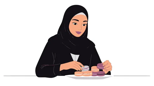 مأكولات غنية بالسكريات والسعرات الحرارية, الاستمتاع بالأطعمة اللذيذة والحلويات, الاهتمام بالمظهر الخارجي, رسوم كرتونية لشخصية امرأة عربية خليجية سعودية محجبة ترتدي العباءة تحمل بيدها طبق من الحلو, خلفية بيضاء, فيكتور اليستريتور مأكولات غنية بالسكريات والسعرات الحرارية, الاستمتاع بالأطعمة اللذيذة والحلويات, الاهتمام بالمظهر الخارجي, رسوم كرتونية لشخصية امرأة عربية خليجية سعودية محجبة ترتدي العباءة تحمل بيدها طبق من الحلو, خلفية بيضاء, فيكتور اليستريتور