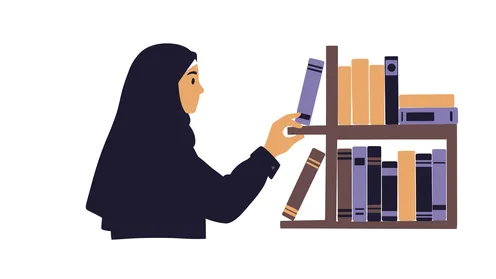 الاهتمام بالأناقة والمظهر الخارجي, مفهوم الأنوثة والنعومة, امرأة عربية خليجية سعودية محجبة ترتدي عباءة تقف باستقامة, خلفية بيضاء، فيكتور اليستريتور