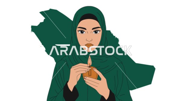 Concern for elegance and outward appearance, the concept of femininity and softness, a veiled Saudi Arabian Gulf woman wearing an abaya standing straight, white background, vector illustrator