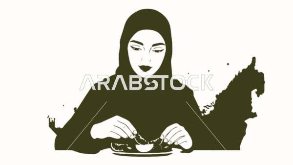 الاهتمام بالأناقة والمظهر الخارجي, مفهوم الأنوثة والنعومة, امرأة عربية خليجية سعودية محجبة ترتدي عباءة تقف باستقامة, خلفية بيضاء، فيكتور اليستريتور