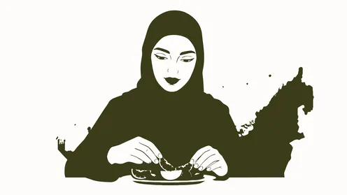 الاهتمام بالأناقة والمظهر الخارجي, مفهوم الأنوثة والنعومة, امرأة عربية خليجية سعودية محجبة ترتدي عباءة تقف باستقامة, خلفية بيضاء، فيكتور اليستريتور