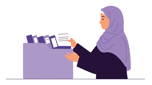 الاهتمام بالأناقة والمظهر الخارجي, مفهوم الأنوثة والنعومة, امرأة عربية خليجية سعودية محجبة ترتدي عباءة تقف باستقامة, خلفية بيضاء، فيكتور اليستريتور