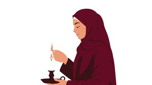 الاهتمام بالأناقة والمظهر الخارجي, مفهوم الأنوثة والنعومة, امرأة عربية خليجية سعودية محجبة ترتدي عباءة تقف باستقامة, خلفية بيضاء، فيكتور اليستريتور