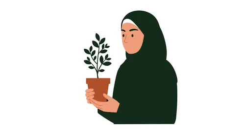 الاهتمام بالأناقة والمظهر الخارجي, مفهوم الأنوثة والنعومة, امرأة عربية خليجية سعودية محجبة ترتدي عباءة تقف باستقامة, خلفية بيضاء، فيكتور اليستريتور