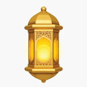 Vector of a traditional golden Islamic lantern with intricate geometric decorations, emitting a warm yellow light, often used during Ramadan celebrations, decorations, and religious occasions, white background, vector illustrator.