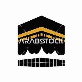 A symbolic drawing of the Kaaba in Mecca, the holiest place in Islam that symbolizes spirituality and contemplation, isolated, often used during the time of Hajj, decorations and religious occasions, white background, vector illustration.