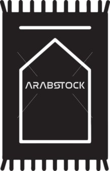 فيكتور عبادة وتقرب من الله، رسم توضيحي باللونين الأبيض والأسود لسجادة صلاة بتصميم محراب وشراشيب، خلفية بيضاء،  فيكتور اليستريتور