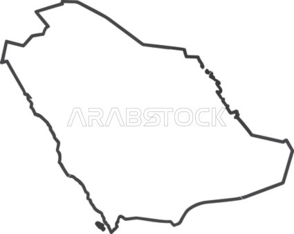 Vector drawing in black line forming a map of Saudi Arabia, map of the Kingdom of Saudi Arabia, isolated white background, vector illustrator.