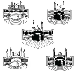 5 مجموعات أيقونات متجهة لفن الخط الخاص بالكعبة ومسجد مكة