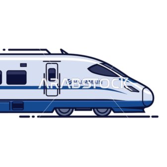 Modern advanced transportation and mobility, an illustration of the Haramain high-speed train, a contemporary masterpiece connecting the holy cities with each other, white background, vector illustration.