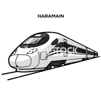Modern advanced transportation and mobility, an illustration of the Haramain high-speed train, a contemporary masterpiece connecting the holy cities with each other, white background, vector illustration.