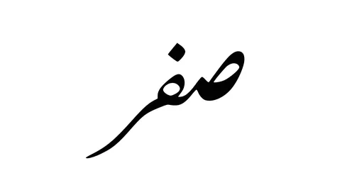 صفر، فن الخط العربي، مخطوطة باللغة العربية لاسماء اشهر السنة الهجرية، الاثنى عشر شهر في التقويم الهجري، خلفية بيضاء، فيكتور اليستريتور