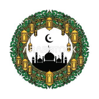 Illustrations of a mosque built in the ancient style, performing obligations and prayers and getting closer to God, colorful lanterns adorn the blessed month of Ramadan, sacred Islamic religious places, architectural engineering art for building mosques, white background, vector illustrator.