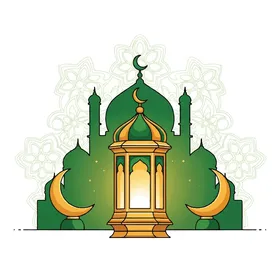Illustrations of a mosque built in the ancient style, performing obligations and prayers and getting closer to God, colorful lanterns adorn the blessed month of Ramadan, sacred Islamic religious places, architectural engineering art for building mosques, white background, vector illustrator.