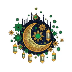 Illustrations of Arabic Islamic lanterns, religious holidays and occasions, design template for a collection of Ramadan lamps in different shapes, crescent of the blessed month of Ramadan, Ramadan decorations and ornaments, white background, vector illustrator.