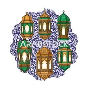 رسوم توضيحية للفوانيس الإسلامية العربية المزخرفة, أعياد ومناسبات دينية, قالب تصميم لمجموعة من المصابيح الرمضانية بأشكال مختلفة، الاحتفال بقدوم شهر رمضان المبارك، ديكورات وزينة رمضان، خلفية بيضاء، فيكتور اليستريتور