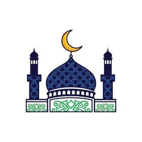 The call of Muslims to perform acts of worship and obligations, the architectural engineering art of domes and minarets in the mosque, the concept of worship and drawing closer to Allah Almighty, vector illustrator.