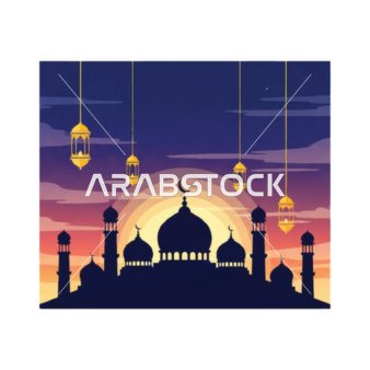 The call of Muslims to perform acts of worship and obligations, the architectural engineering art of domes and minarets in the mosque, the concept of worship and drawing closer to Allah Almighty, vector illustrator.