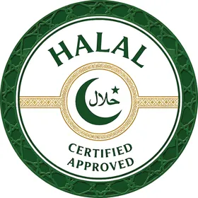 ايقونة تحوي كلمة حلال باللغة العربية والانجليزية, ملصقات للمطاعم والاطعمة الاسلامية, ايقونات وقوالب جاهزة, خلفية بيضاء، فيكتور اليستريتور