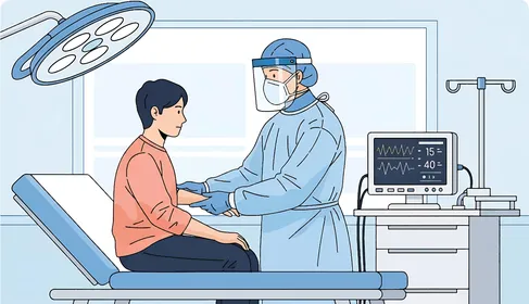 A patient receiving healthcare in the hospital, an illustration of a doctor wearing a mask conducting medical examinations, visiting clinics and medical centers regularly, following preventive measures, vector illustrator.