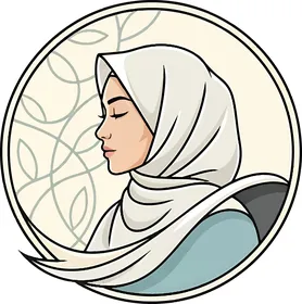 شعار و أيقونة لامرأة ترتدي الحجاب داخل دائرة، النعومة والأنوثة والأناقة والاهتمام بالمظهر الخارجي , شابةعربية خليجية سعودية محجبة ، خلفية بيضاء، فيكتور اليستريتور