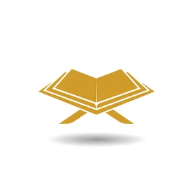 رسم توضيحي للمصحف الشريف على حامل باللون الذهبي, التعبد بتلاوة وحفظ القران الكريم, ايقونات ورموز شهر رمضان المبارك، خلفية بيضاء، فيكتور اليستريتور