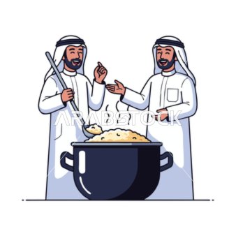 فيكتور لشخصيات كرتونية، رجلان عربيان يرتديان الزي التقليدي يطبخان قدراً كبيراً من الطعام ،  فيكتور اليستريتور