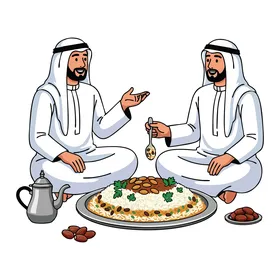 فيكتور لشخصيات كرتونية، رجلان يستمتعان بالطعام الشرق أوسطي التقليدي معًا، فيكتور اليستريتور