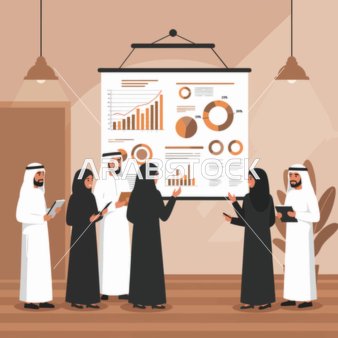 Vector cartoon characters, a commercial presentation by Arab professionals, vector illustrator.