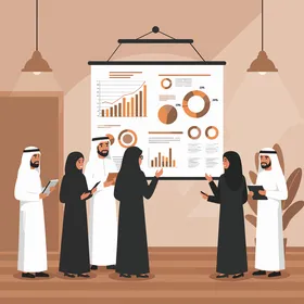 Vector cartoon characters, a commercial presentation by Arab professionals, vector illustrator.