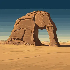 مفهوم التآكل الجيولوجي، التكوينات والتشكيلات الصخرية، رسم لتشكيل صخري طبيعي يشبه الفيل، حياة الصحراء في المملكة العربية السعودية، خلفية صحراوية، فيكتور اليستريتور.