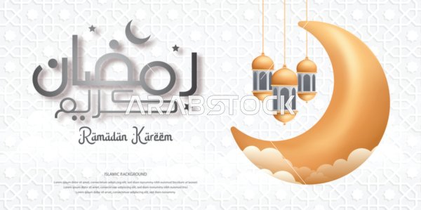 Greeting card for the arrival of the blessed month of Ramadan, Islamic religious occasions, Arabic calligraphy art, Islamic Arabic manuscript, vector illustrator Ramadan Kareem manuscript, Ramadan design template, decorative Islamic drawings.