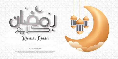 Greeting card for the arrival of the blessed month of Ramadan, Islamic religious occasions, Arabic calligraphy art, Islamic Arabic manuscript, vector illustrator Ramadan Kareem manuscript, Ramadan design template, decorative Islamic drawings.