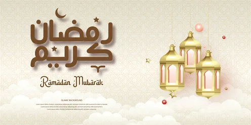 Greeting card for the arrival of the blessed month of Ramadan, Islamic religious occasions, Arabic calligraphy art, Islamic Arabic manuscript, vector illustrator Ramadan Kareem manuscript, Ramadan design template, decorative Islamic drawings.