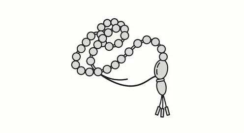 الاجتهاد في العبادة والتقرب لرب العالمين في شهر الخير, رسم توضيحي لسبحة فيروزية اللون على الطراز الإسلامي, التسبيح وذكر الله تعالى في رمضان المبارك, خلفية بيضاء، فيكتور اليستريتور