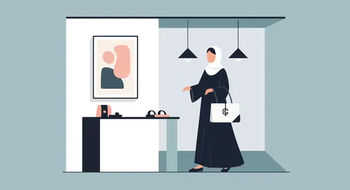 الاناقة والاهتمام بالمظهر الخارجي، فيكتور جرافيك لسيدة عربية خليجية سعودية محجبة ترتدي عباءة ، فيكتور اليستريتور  .