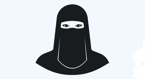 الاناقة والانوثة والنعومة, مفهوم الالتزام بالحجاب, رسوم توضيحية لفتاة عربية خليجية سعودية مسلمة ترتدي النقاب الاسود، خلفية بيضاء, فيكتور اليستريتور