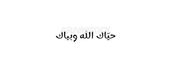 Good wishes and blessings, a beautiful Arabic greeting, vector manuscript text "May God greet you and you" in black, authentic Arabic calligraphy, white background, vector illustrator.